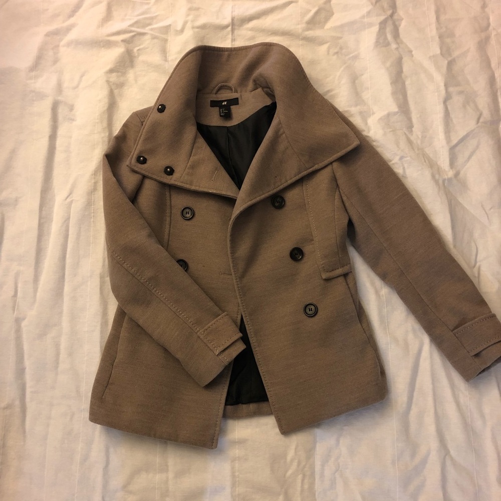 H&M Beige double breasted jacket in felt fabric